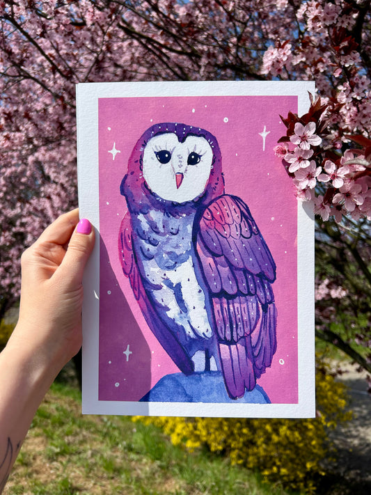 Gyöngybagoly pingvin A4-es művészi Giclée nyomat