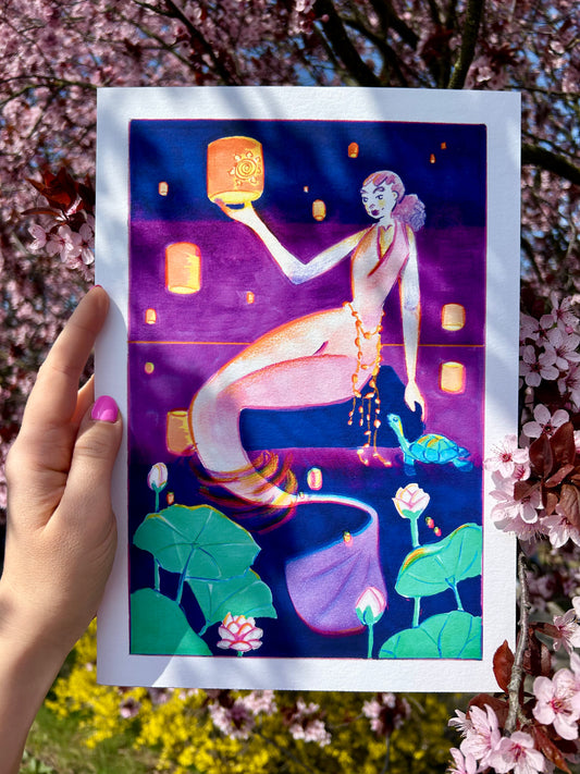 Sellő lámpásokkal A4-es művészi Giclée nyomat