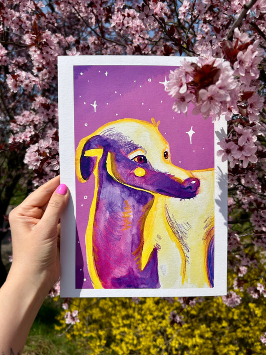 Whippet/Kis angol agár A4-es művészi Giclée nyomat