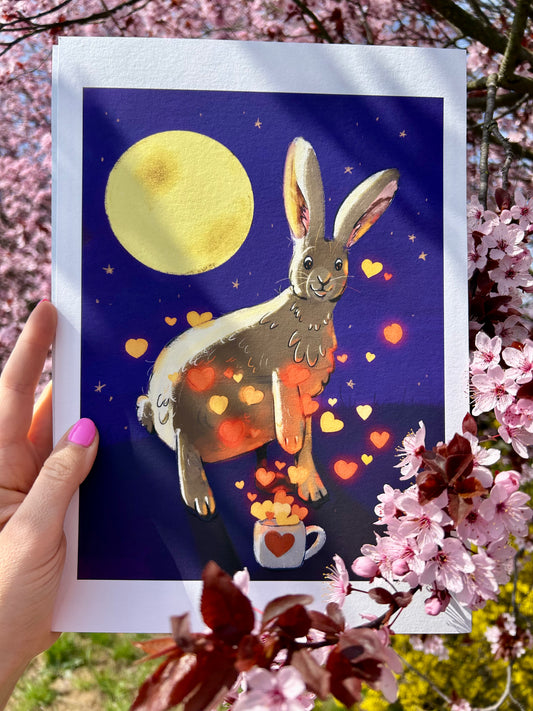 Kávé-szerető nyúl A4-es művészi Giclée nyomat