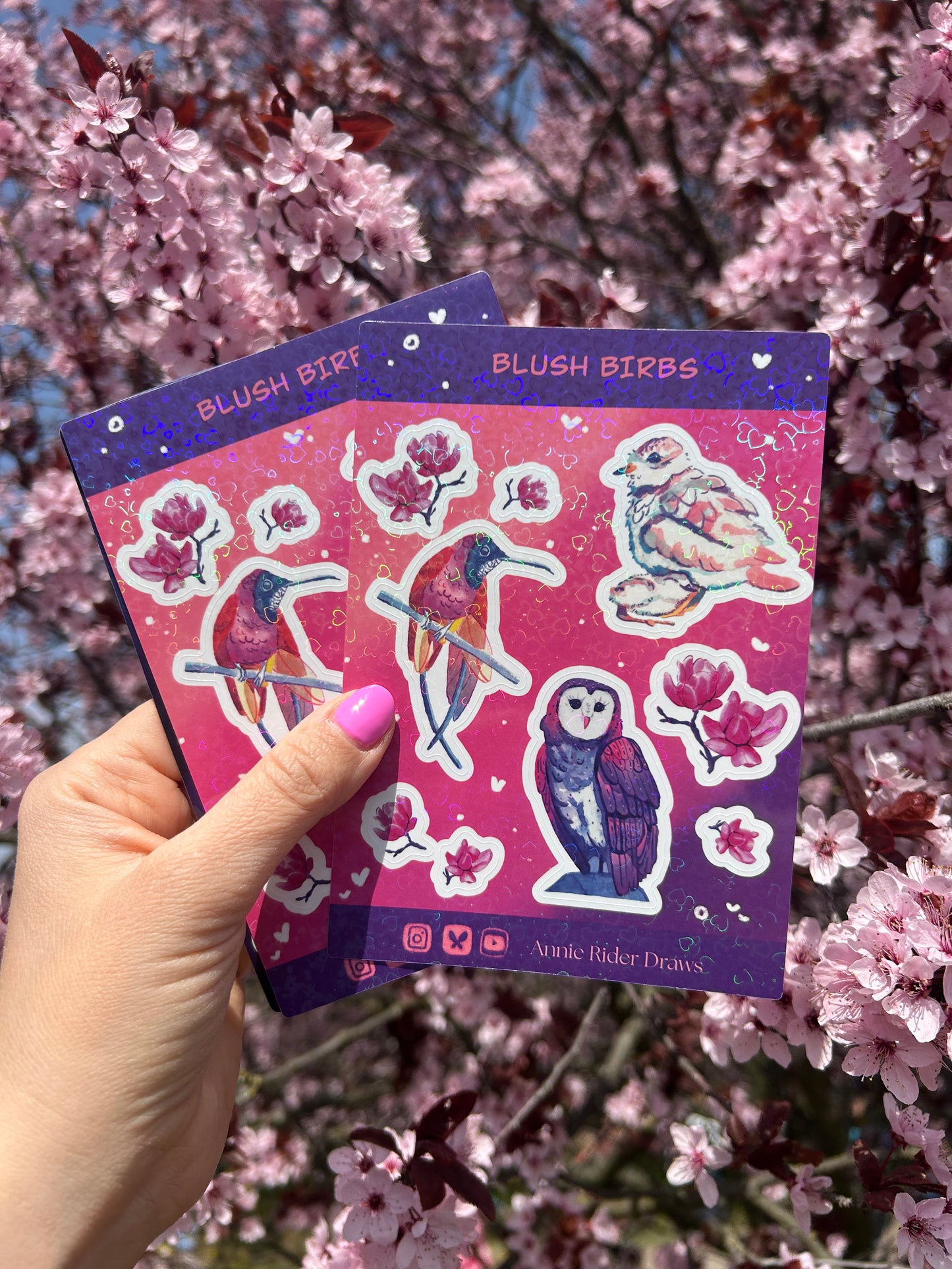 Rózsás madarak Hologramos Matricaív