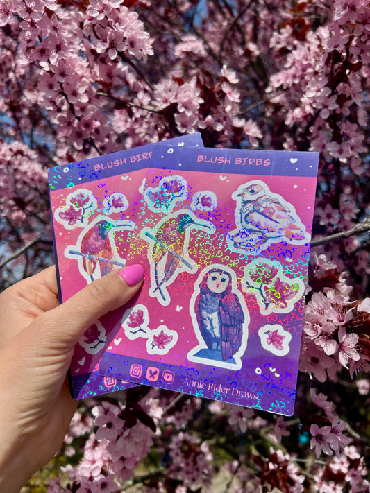 Rózsás madarak Hologramos Matricaív