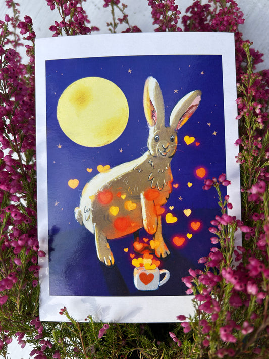 Kávé-szerető nyúl képeslap